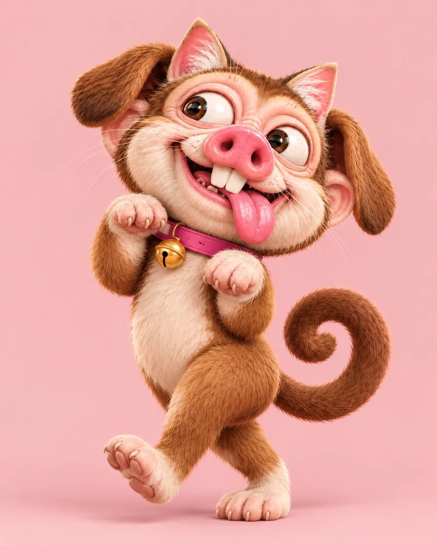 Full body portrait waving on a blush backdrop