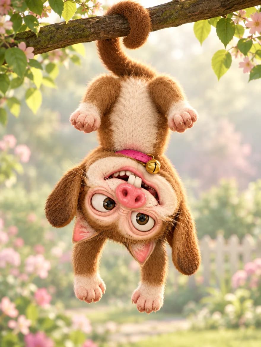 The creature hanging upside down from a branch by its tail