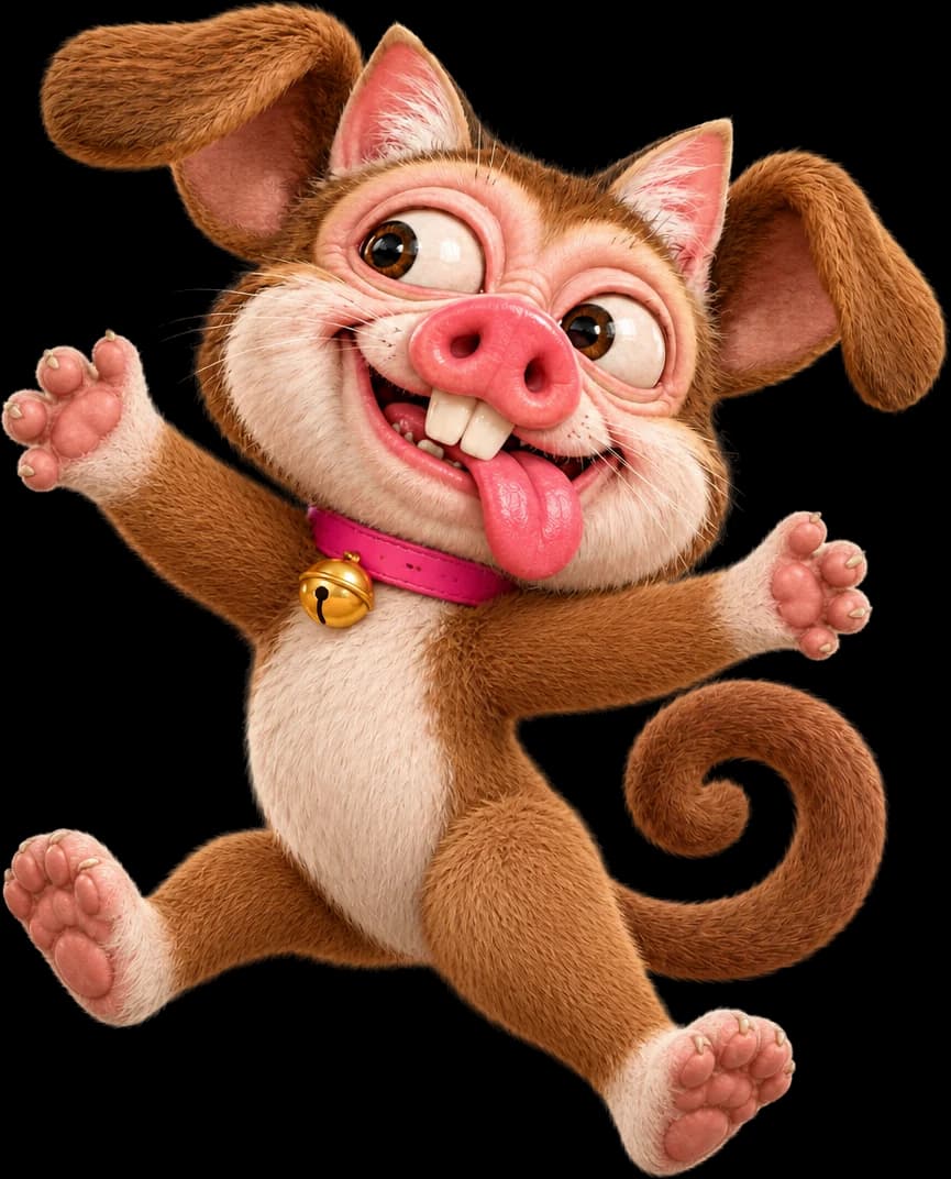 CatDogPigMonkey jumping with all four paws spread out